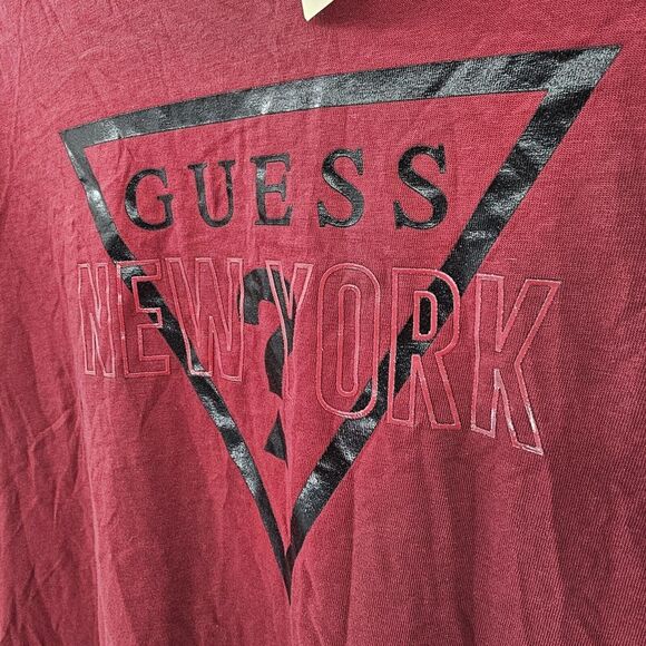 NEW Guess Womens Top Large Cap Sleeve Pinot‎ Noir Cotton New York Logo - Picture 7 of 11